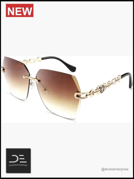 Rimless Diamond Cutting Metal Frame Sunglasses UV400 HD Lens